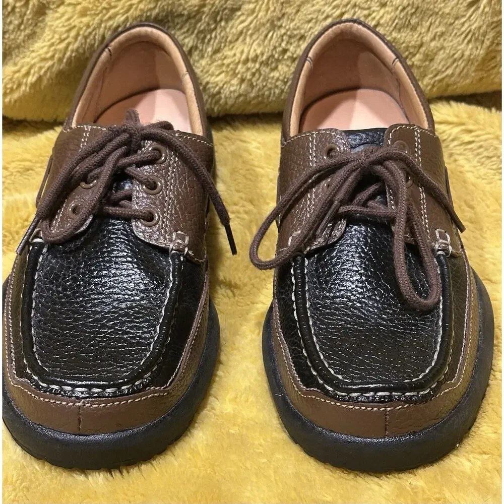 Dr. Comfort Patrick Men's 8.5M Brown Black Leather Therapeutic Boat Shoes.
